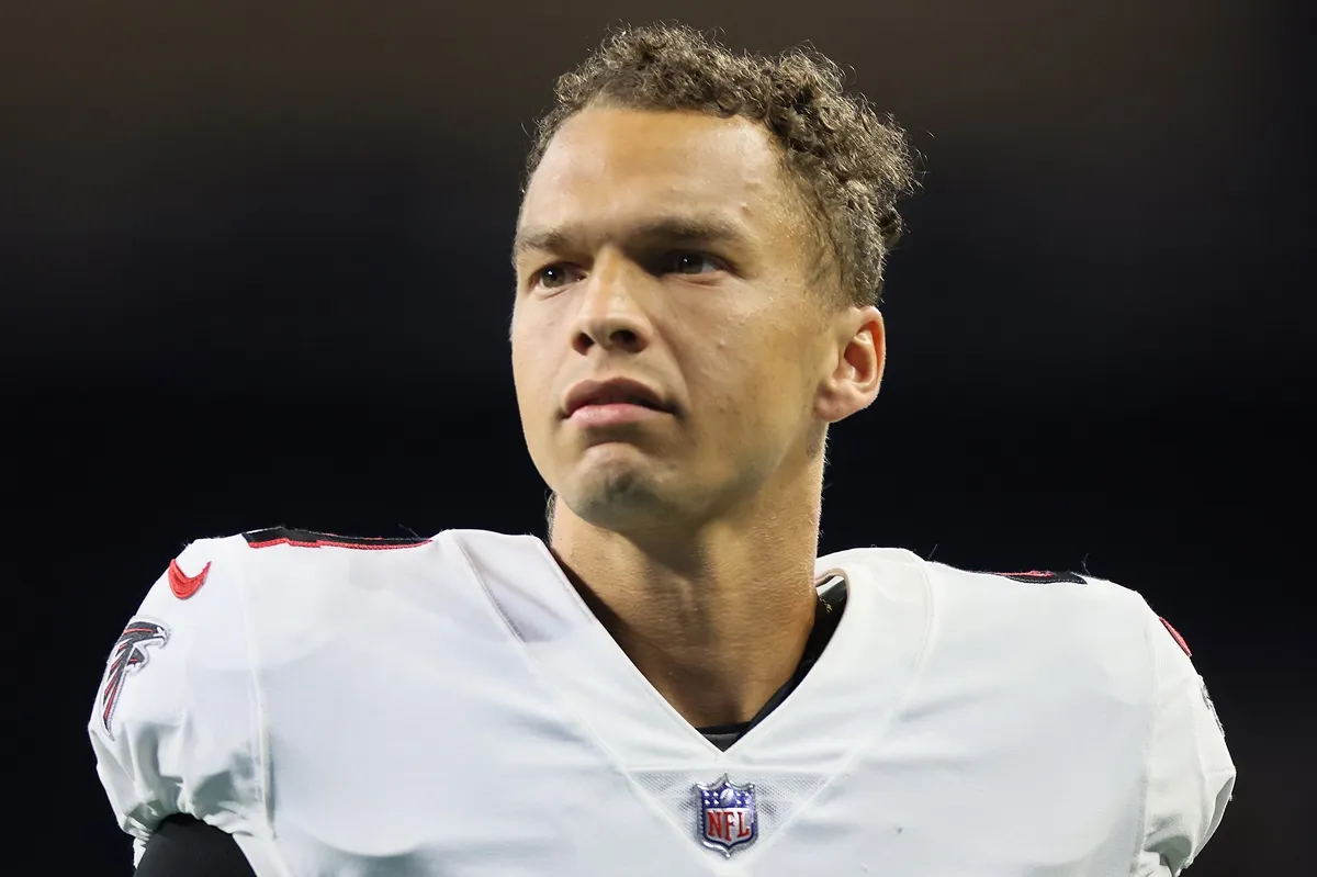 Quarterback Desmond Ridder leaving the field at the conclusion of a preseason game against the Detroit Lions