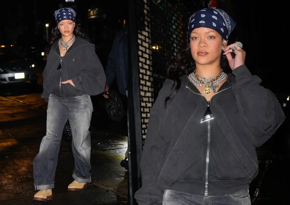 Wearing a gigantic diamond ring, Rihanna looks at the paparazzi in NYC