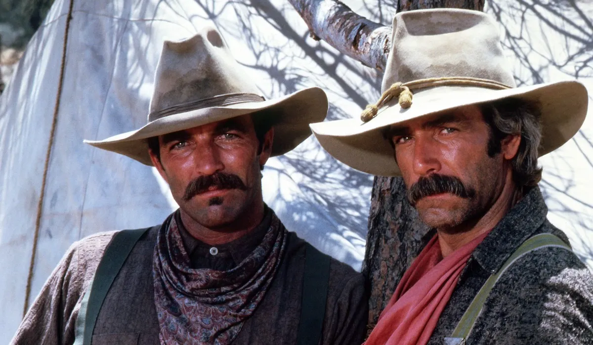 Tom Selleck and Sam Elliott in cowboy outfits in 'The Sacketts'