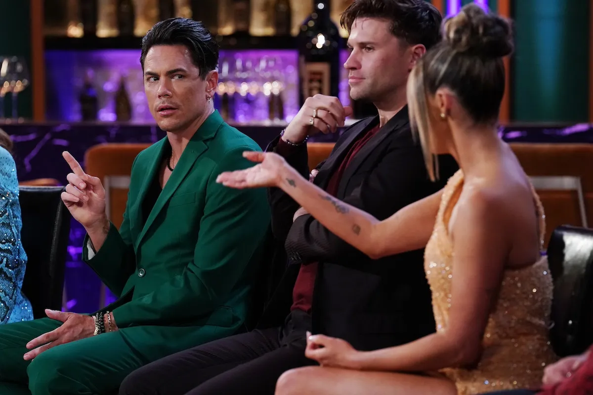 Tom Sandoval, looking worried, and Tom Schwartz at the 'Vanderpump Rules' Season 11 reunion