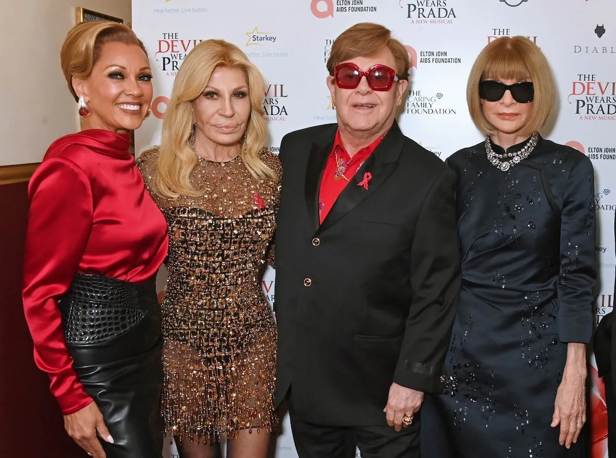 Supporters and stars of The Devil Wears Prada musical, Vanessa Williams, Donatella Versace, Sir Elton John, and Dame Anna Wintour pose together before the show