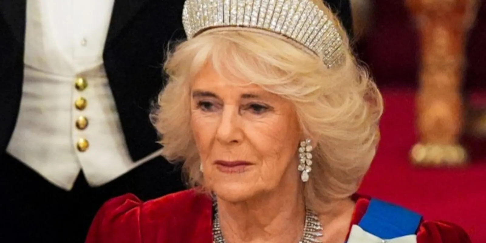 Camilla Parker Bowles at a State Banquet at Buckingham Palace in London on December 3, 2024,