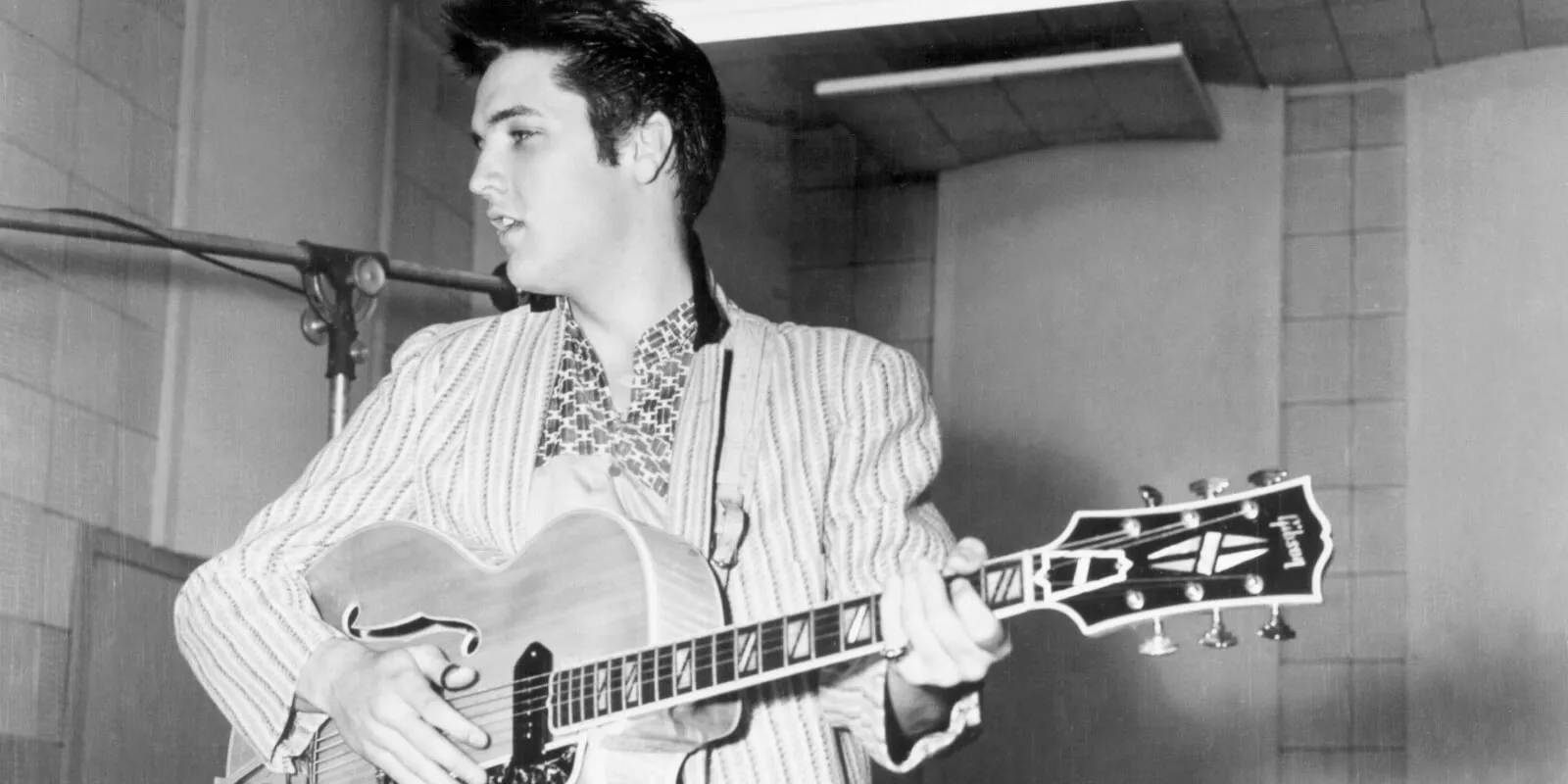 Elvis Presley in the recording studio in the mid 1950s.