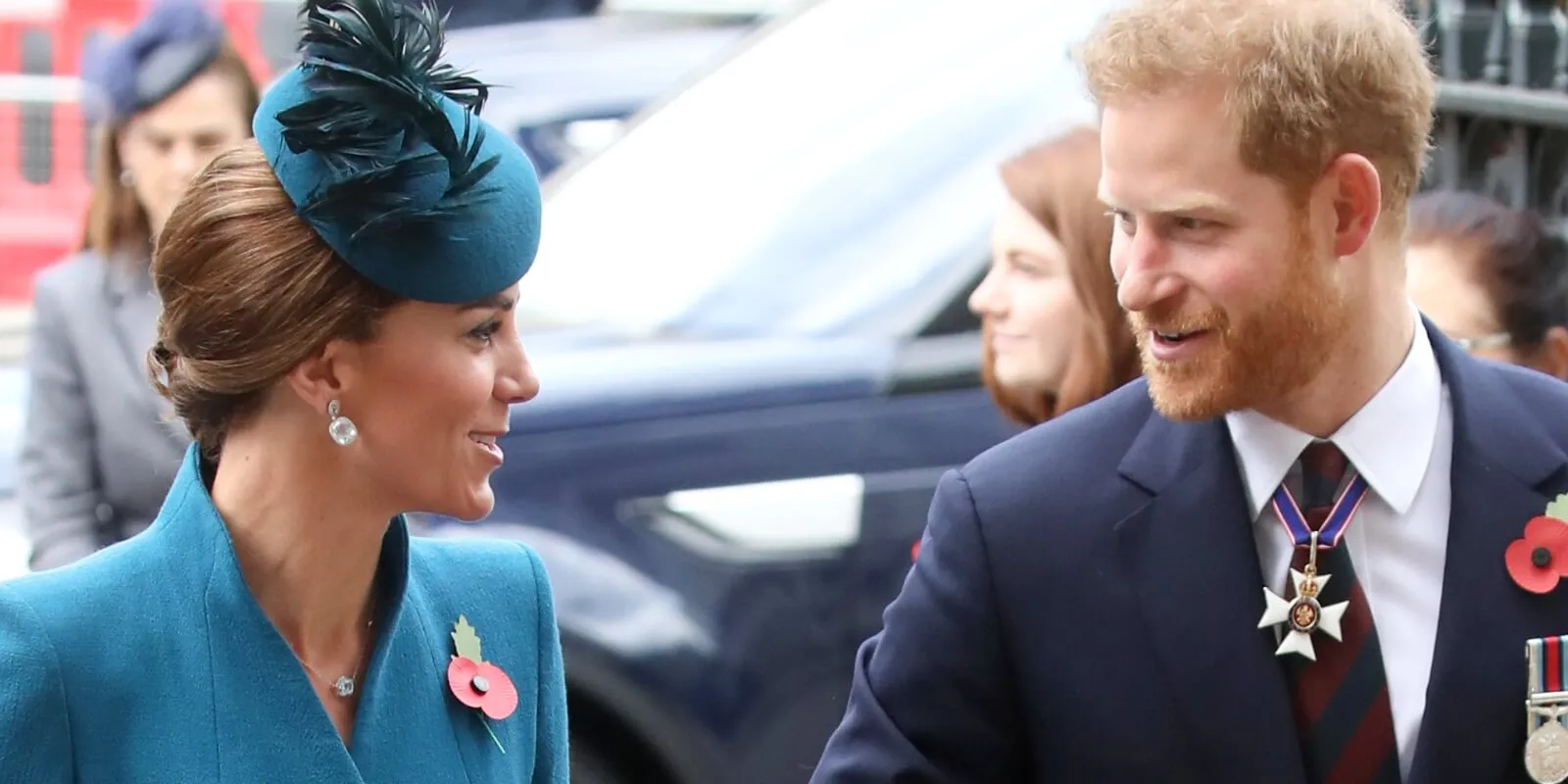 Kate Middleton and Prince Harry photographed alongside other members of the royal family in 2019.