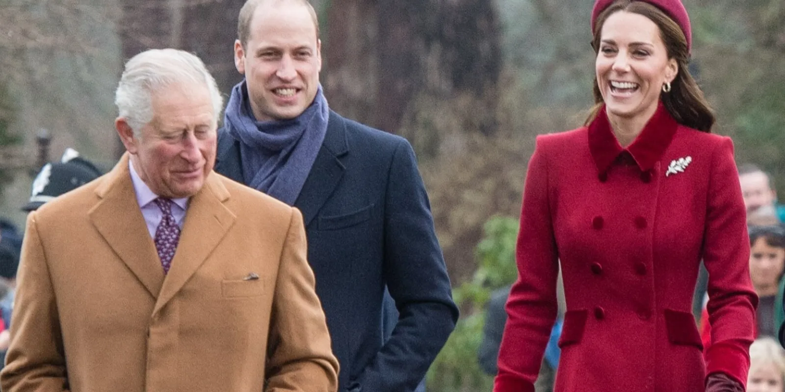 King Charles, Prince William and Kate Middleton walk to church on Christmas Day.