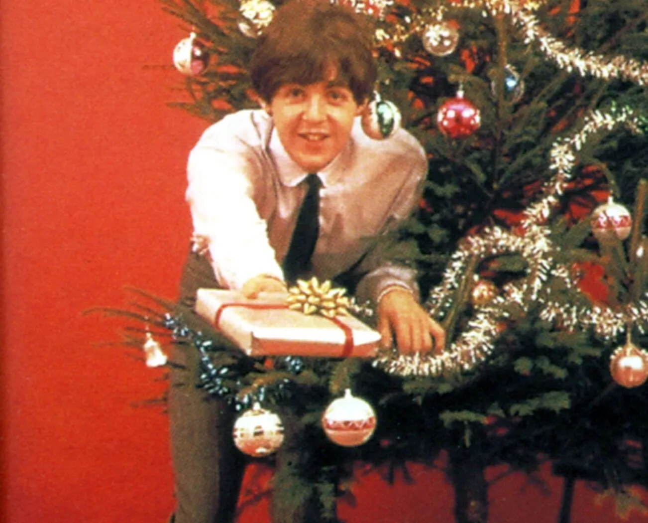 "Wonderful Christmastime" singer Paul McCartney with a tree