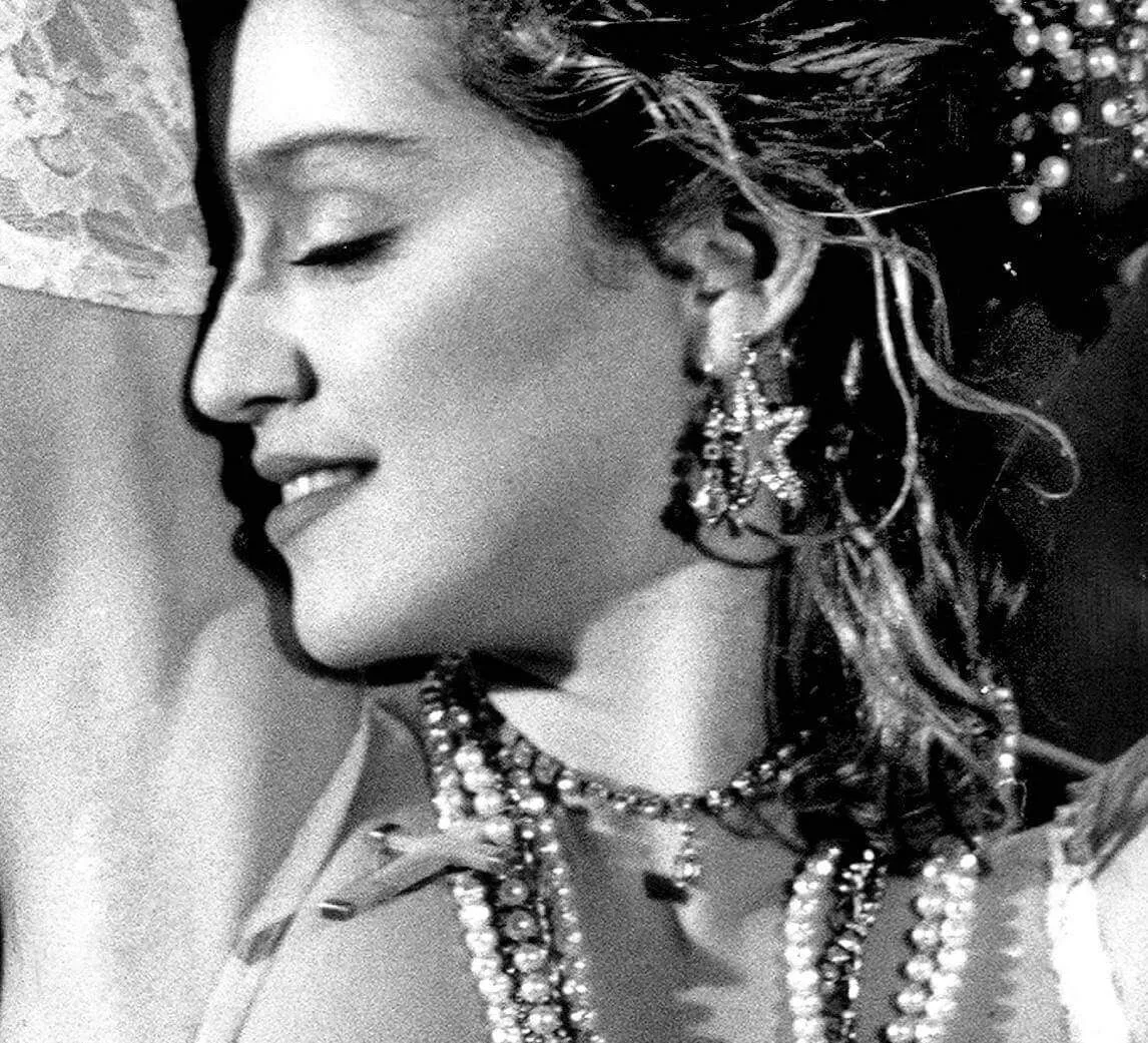 "Santa Baby" singer Madonna in black-and-white