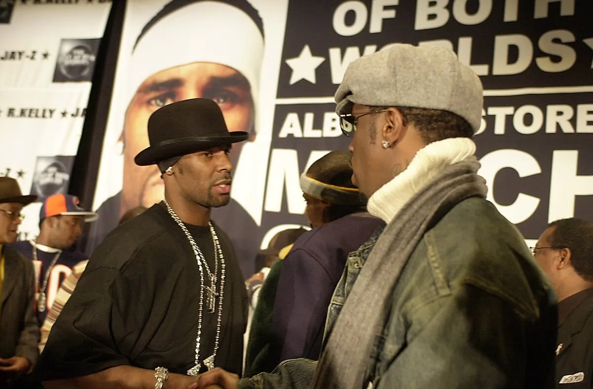 Sean 'Diddy' Combs meeting up with R. Kelly at a press conference for the album 'Best of Both Worlds'.