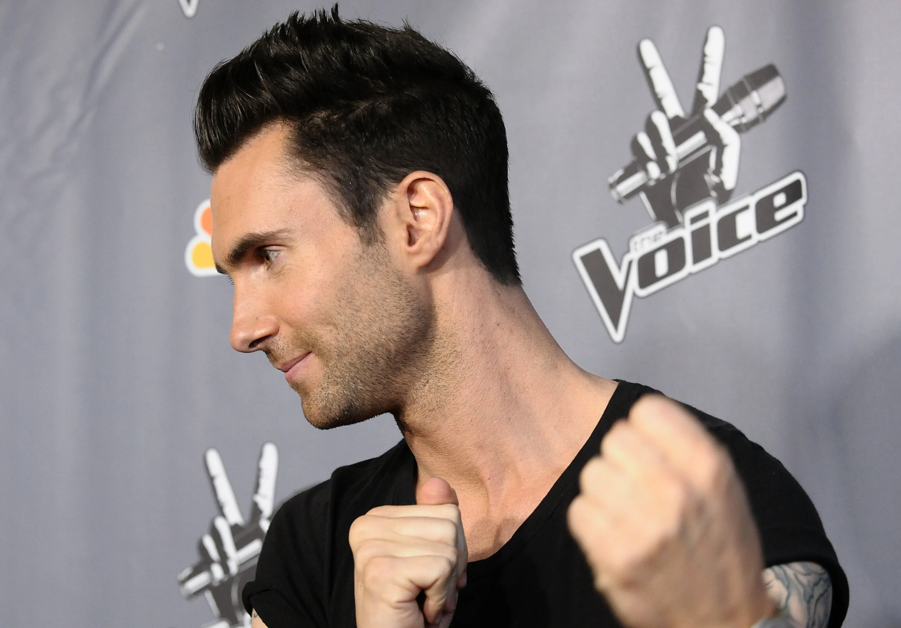 'The Voice' judge Adam Levine with a spikey hairstyle.