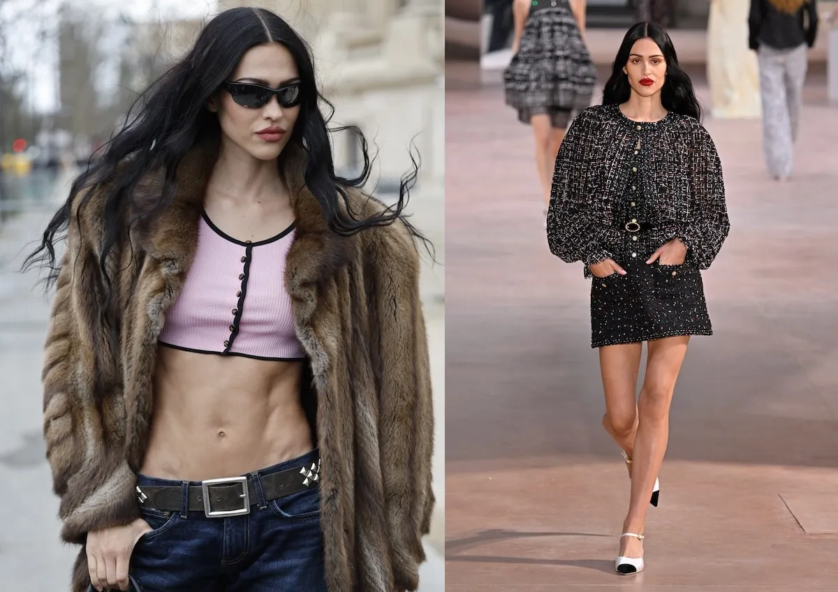 Model Amelia Gray shows off Chanel outfits before and during the label's spring/summer runway show