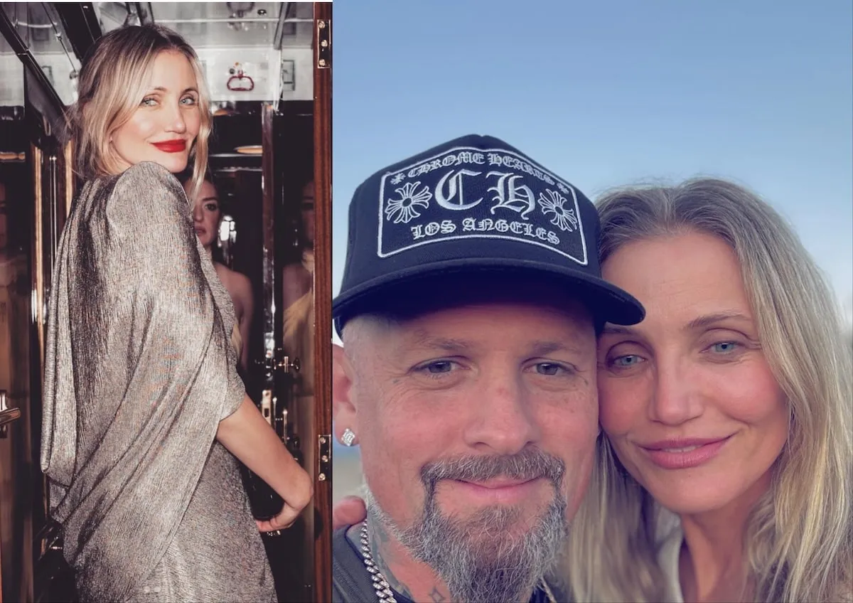 A photo of Cameron Diaz alongside a selfie of Benji Madden and Cameron Diaz