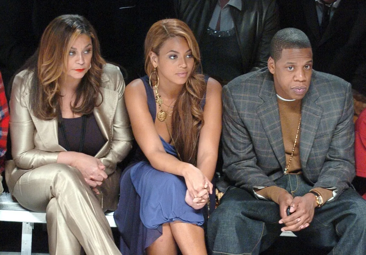 Tina Knowles (left) with Beyoncé and Jay-Z