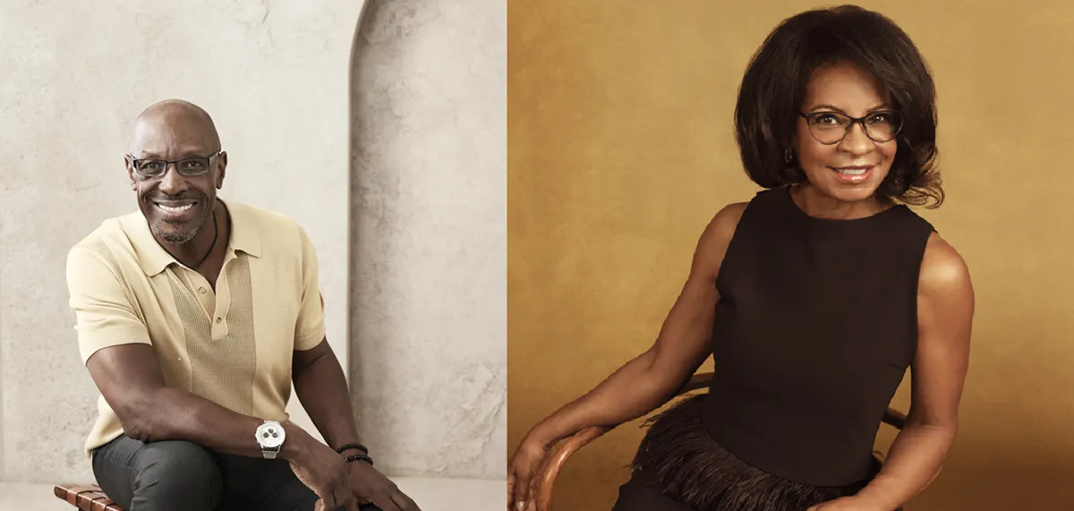 Charles King and Sandra Mason pose for potraits during their seasons of 'The Golden Bachelorette' and 'The Golden Bachelor' 