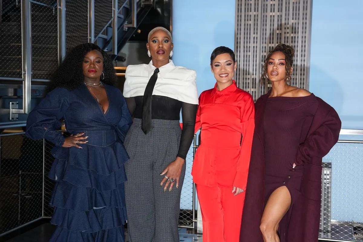 Harlem stars Shoniqua Shandai, Jerrie Johnson, Grace Byers, and Meagan Good pose for a photo inside the Empire State Building