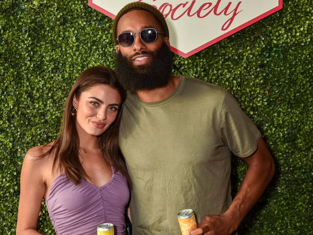 Matt James and Rachel Kirkconnell attend Spritz Society Celebrates Launch At JIMMY At The James Hotel on August 17, 2021 