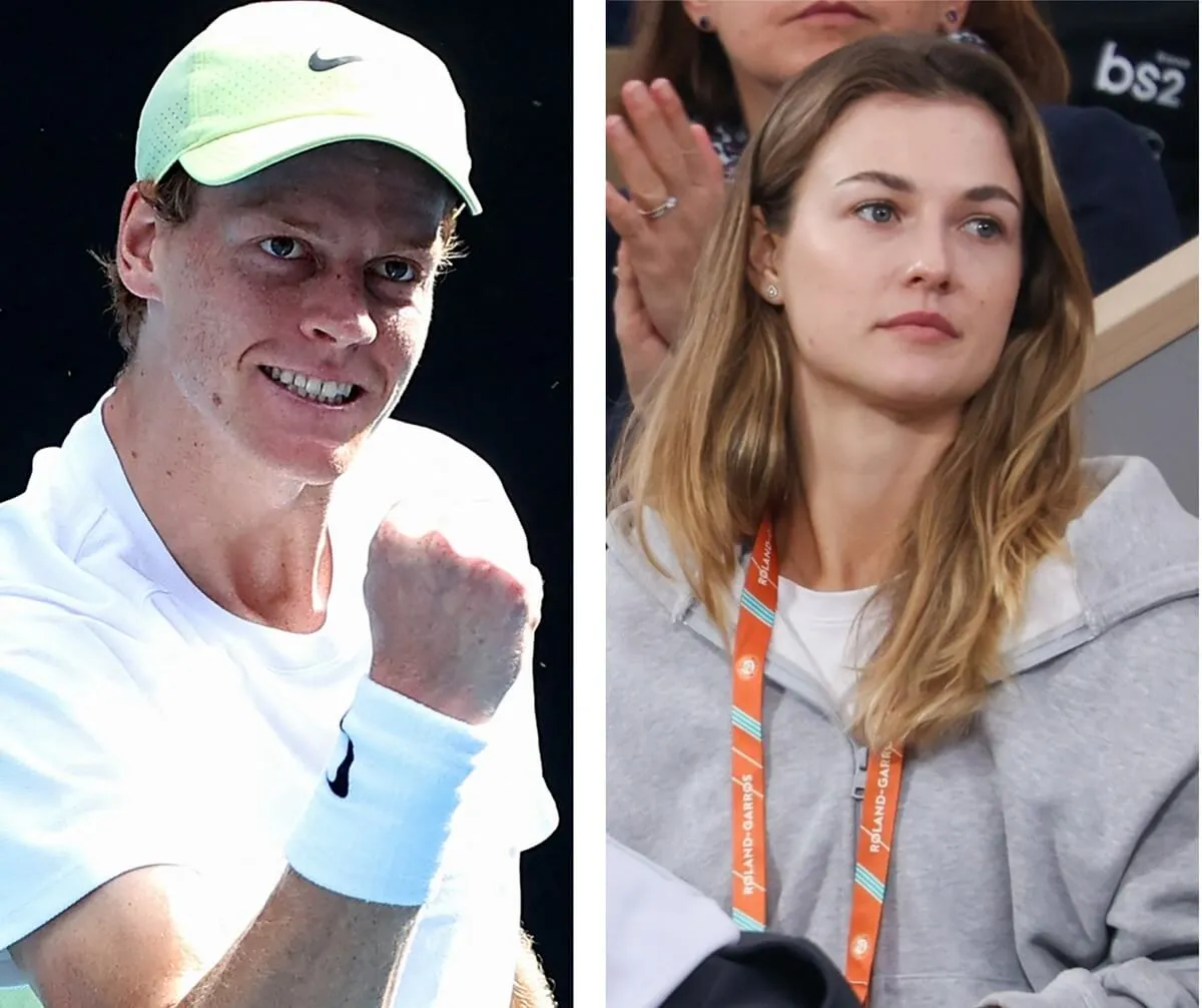 (L) Italy's Jannik Sinner celebrates the match point against Denmark's Holger Rune, (R) Anna Kalinskaya attends the 2024 French Open at Roland Garros in Paris