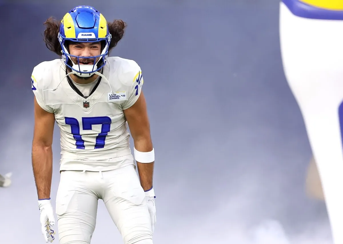 Los Angeles Rams receiver Puka Nacua is introduced before a game against the Vikings at SoFi Stadium