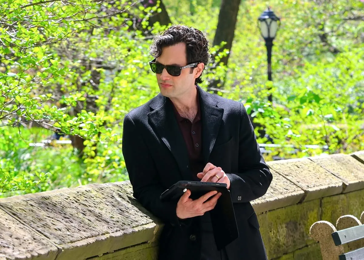 Penn Badgley posing on the set of the TV series "You".