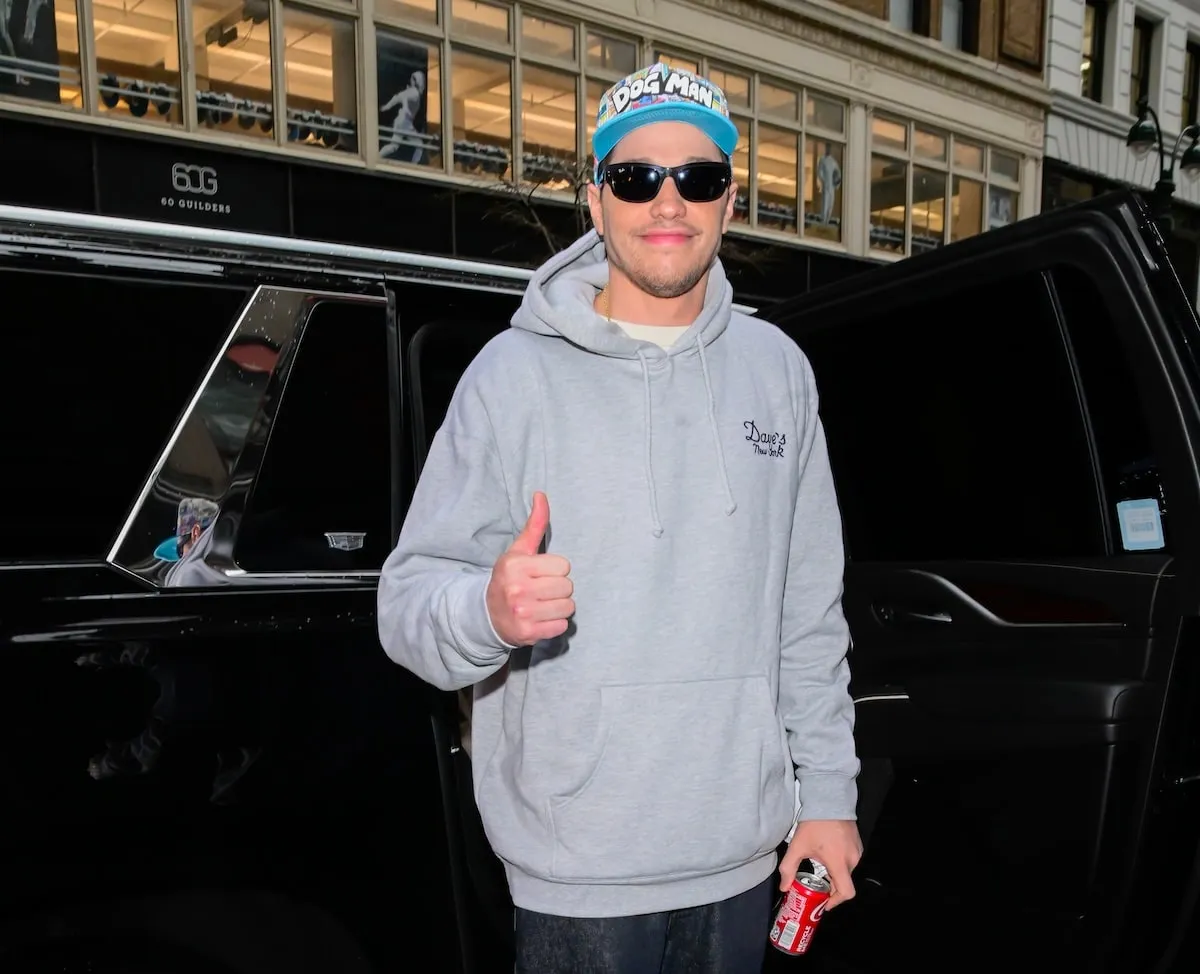 Comedian Pete Davidson gives a thumbs up to reporters before his Today interview