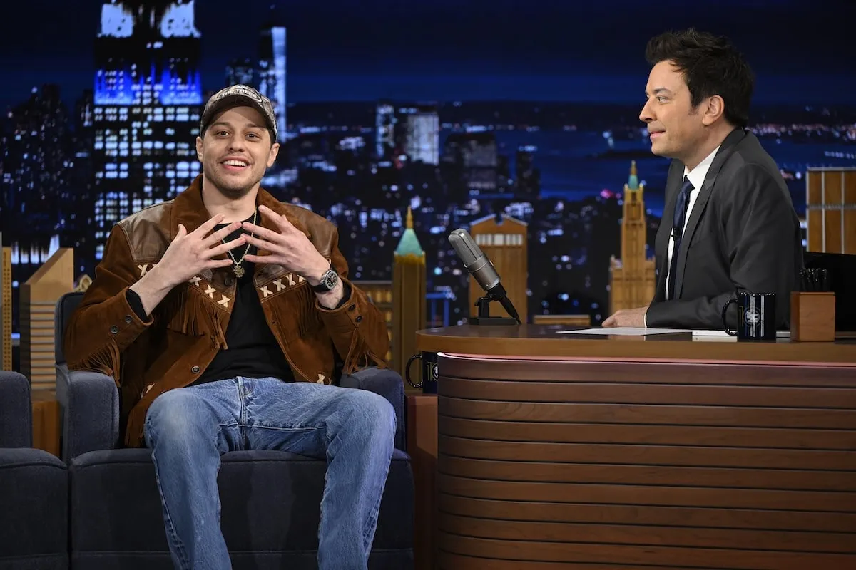 Actor and comedian Pete Davidson speaks with Jimmy Fallon during an interview on 'The Tonight Show'