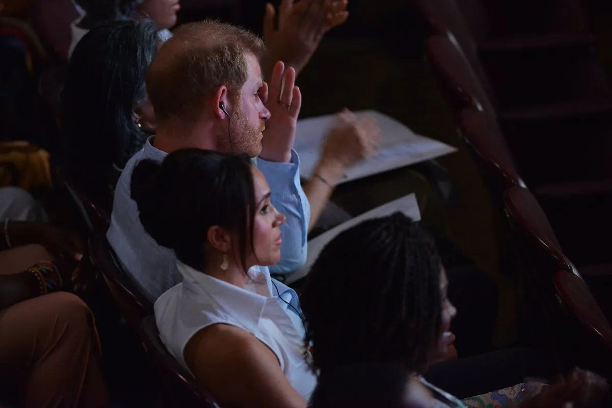 Prince Harry and Meghan Markle seen at the Afro Women and Power Forum during their visit to Cali, Colombia