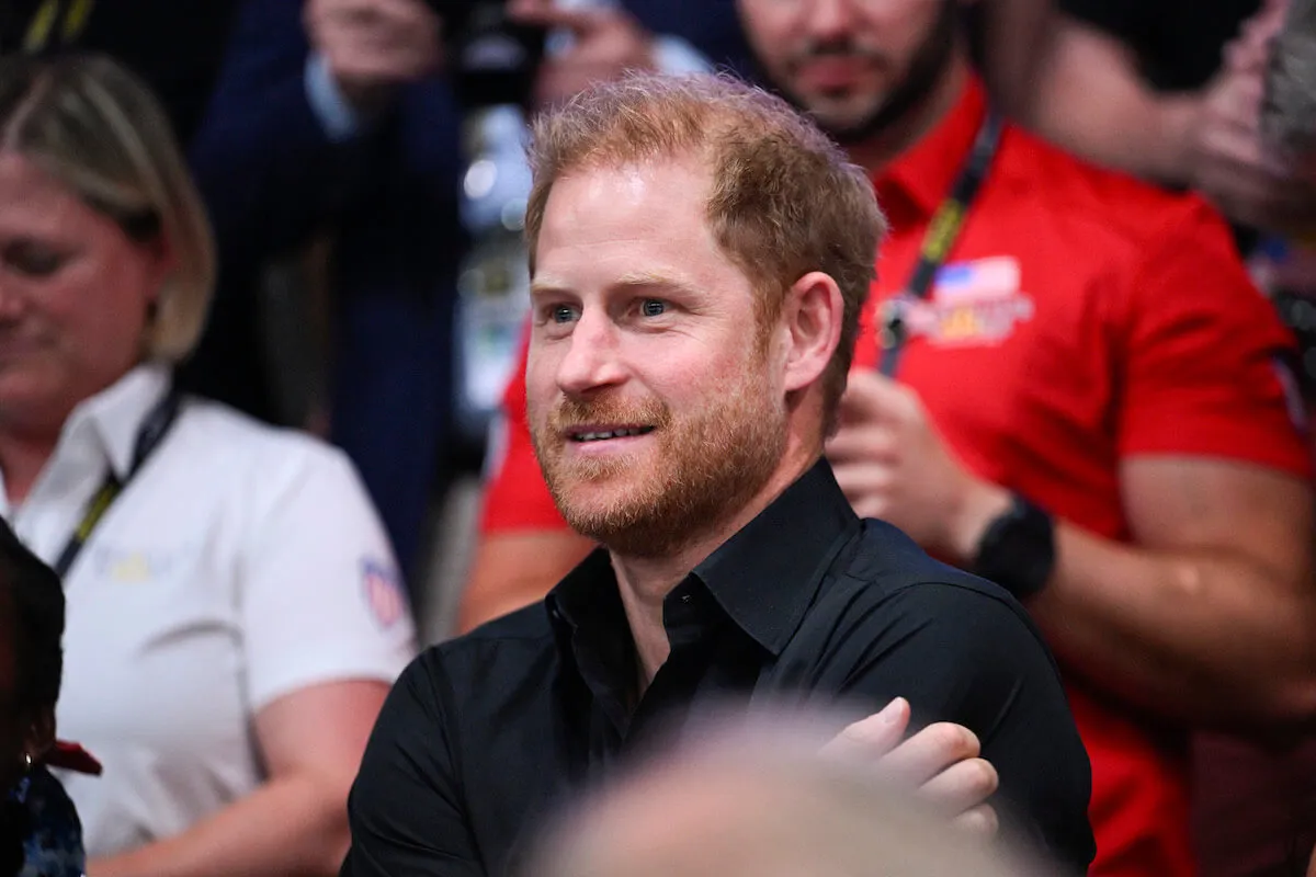 Prince Harry, who 'stepped back into his royal shoes' visiting LA wildfires, looks on and smiles.