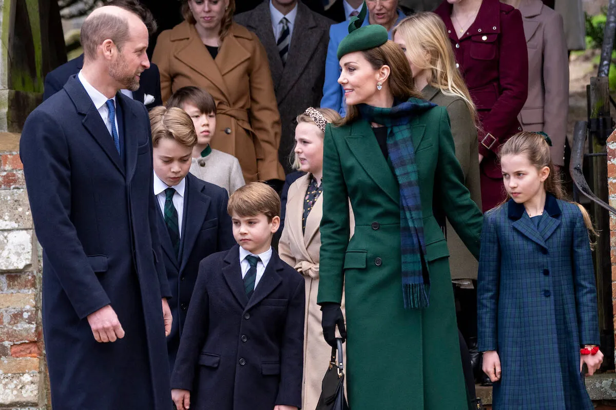 Prince William and Kate Middleton, who went on a ski vacation in January 2025, on Christmas Day 2024 walking with their children