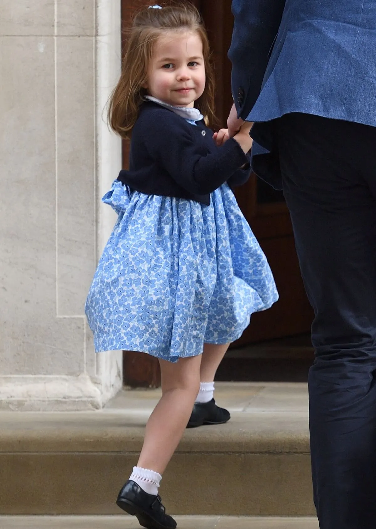 Princess Charlotte arrives with Prince William at the Lindo Wing, St. Mary's hospital to meet her little brother Prince Louis