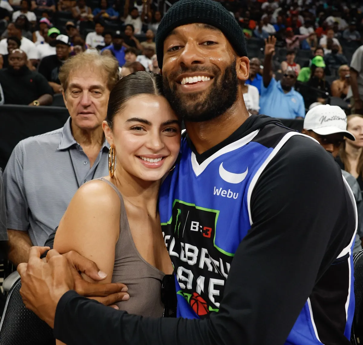 Rachel Kirkconnell and Matt James of Team Webull pose during the Monster Energy BIG3 Celebrity Game at Capital One Arena on August 19, 2023