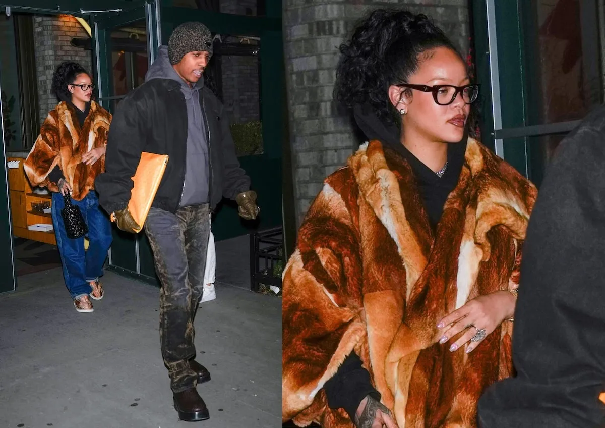 Wearing a fur coat and diamond ring, Rihanna exits a building in NYC with her partner, A$AP Rocky