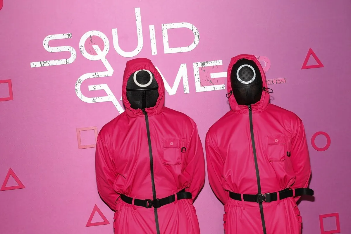 Pink Soldiers pose during Netflix's "Squid Game".