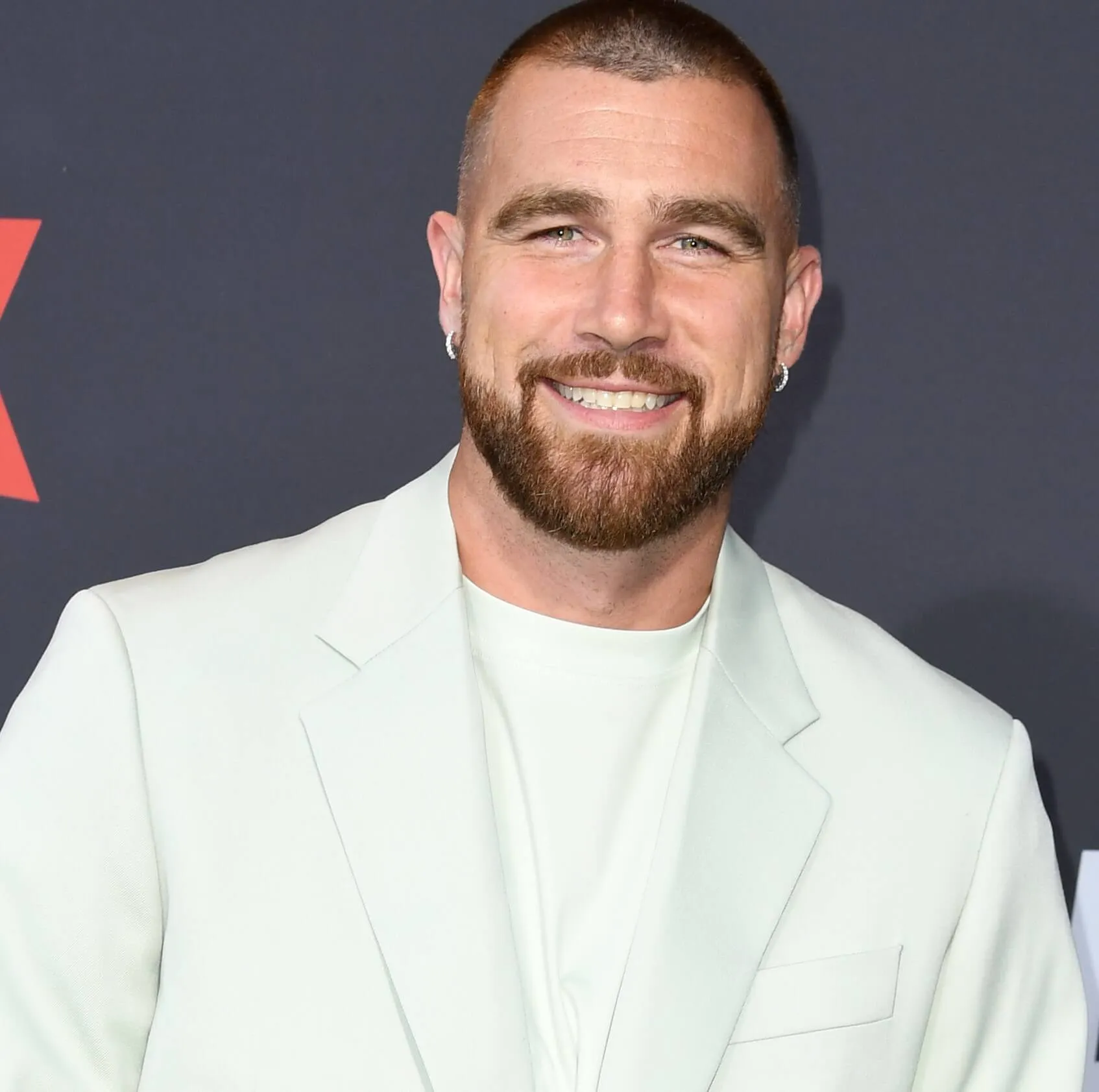 Super Bowl LIX superstar Travis Kelce wearing white