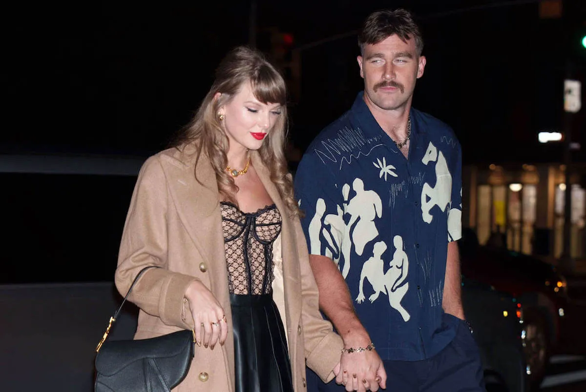 Taylor Swift and Travis Kelce, who said he doesn't 'have to worry' about their relationship, in 2024