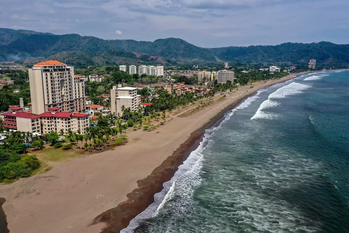 View of hotels and resorts on a beach in Costa Rica