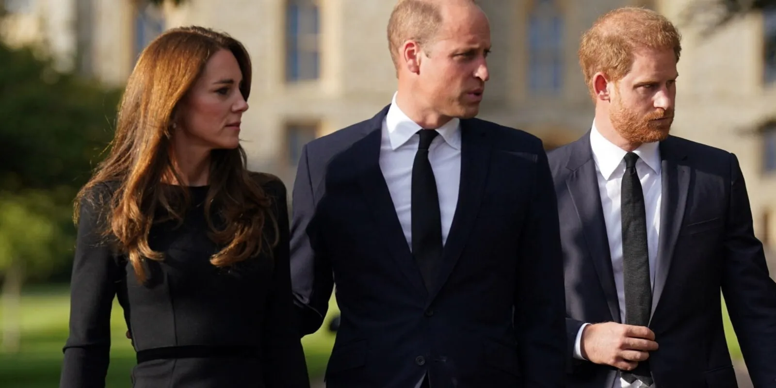 Kate Middleton, Prince William and Prince Harry after Queen Elizabeth's death in 2022