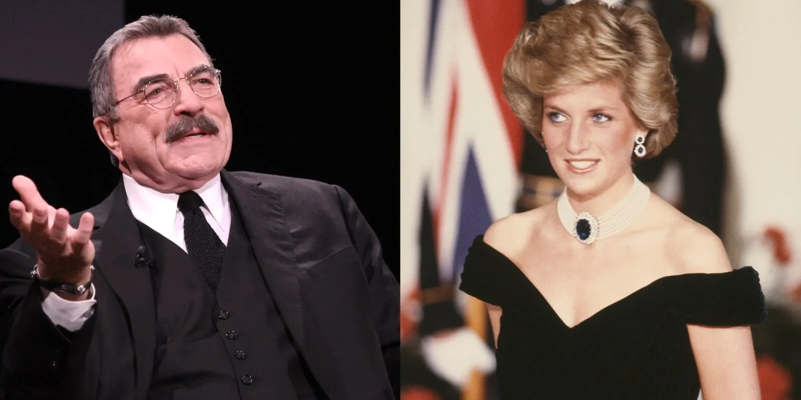 Tom Selleck and Princess Diana in side-by-side photographs