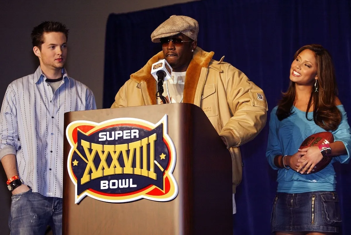 Sean 'P. Diddy' Combs talks to the media at a press conference for the half-time show for Super Bowl XXXVIII