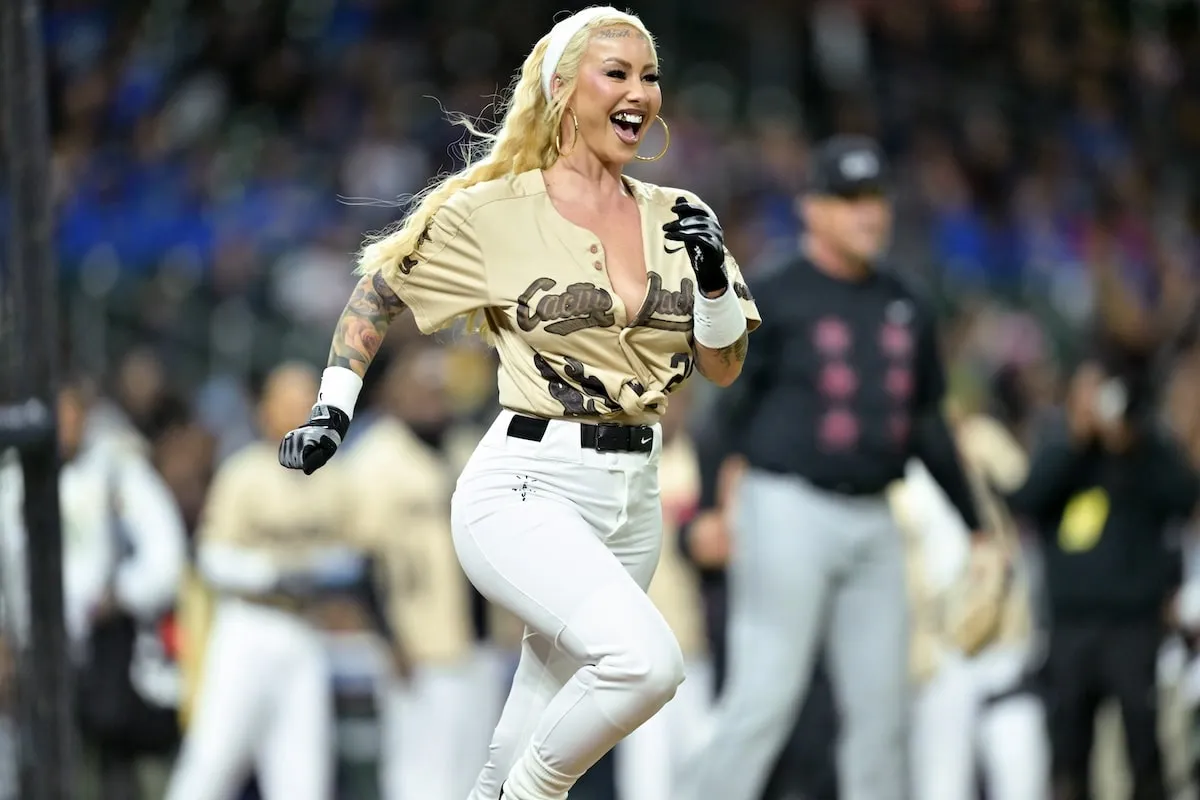 Influencer Amber Rose runs the bases at the 2025 Cactus Jack Foundation HBCU Celebrity Softball Classic