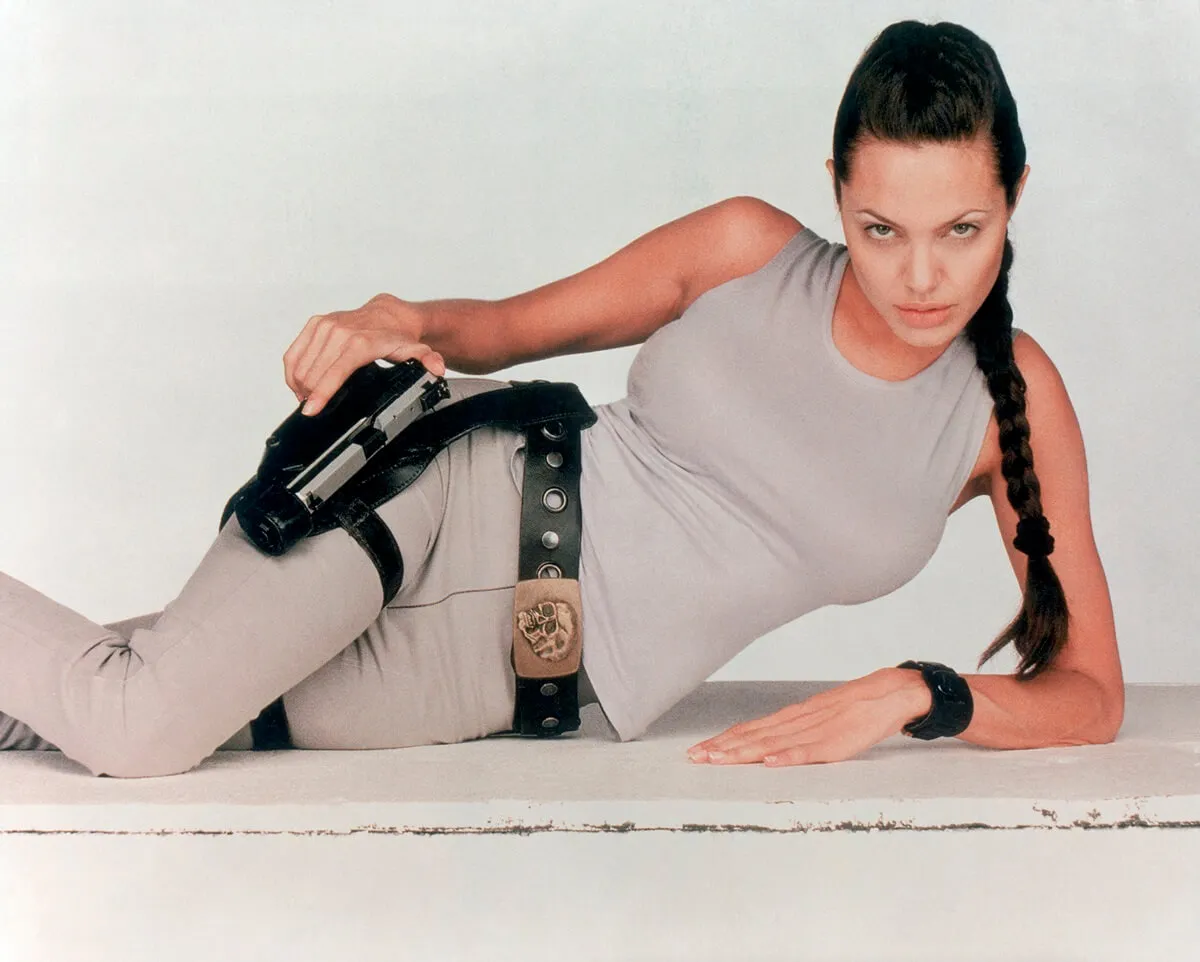 Angelina Jolie posing as 'Tomb Raider' character Lara Croft