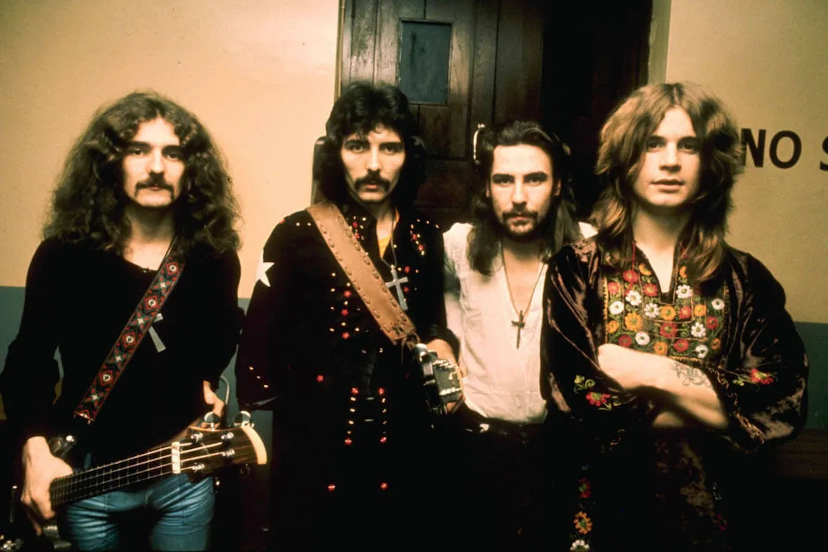 Black Sabbath band members Geezer Butler, Tony lomi, Bill Ward, and Ozzy Osbourne, who are playing a final show, in 1970