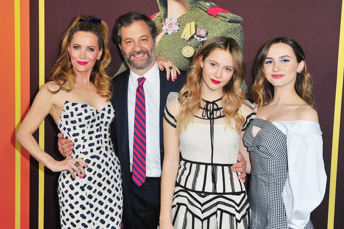 The Apatow-Mann family, including Judd, Leslie, Maude, and Iris, smile on the red carpet at the premiere of Welcome To Marwen