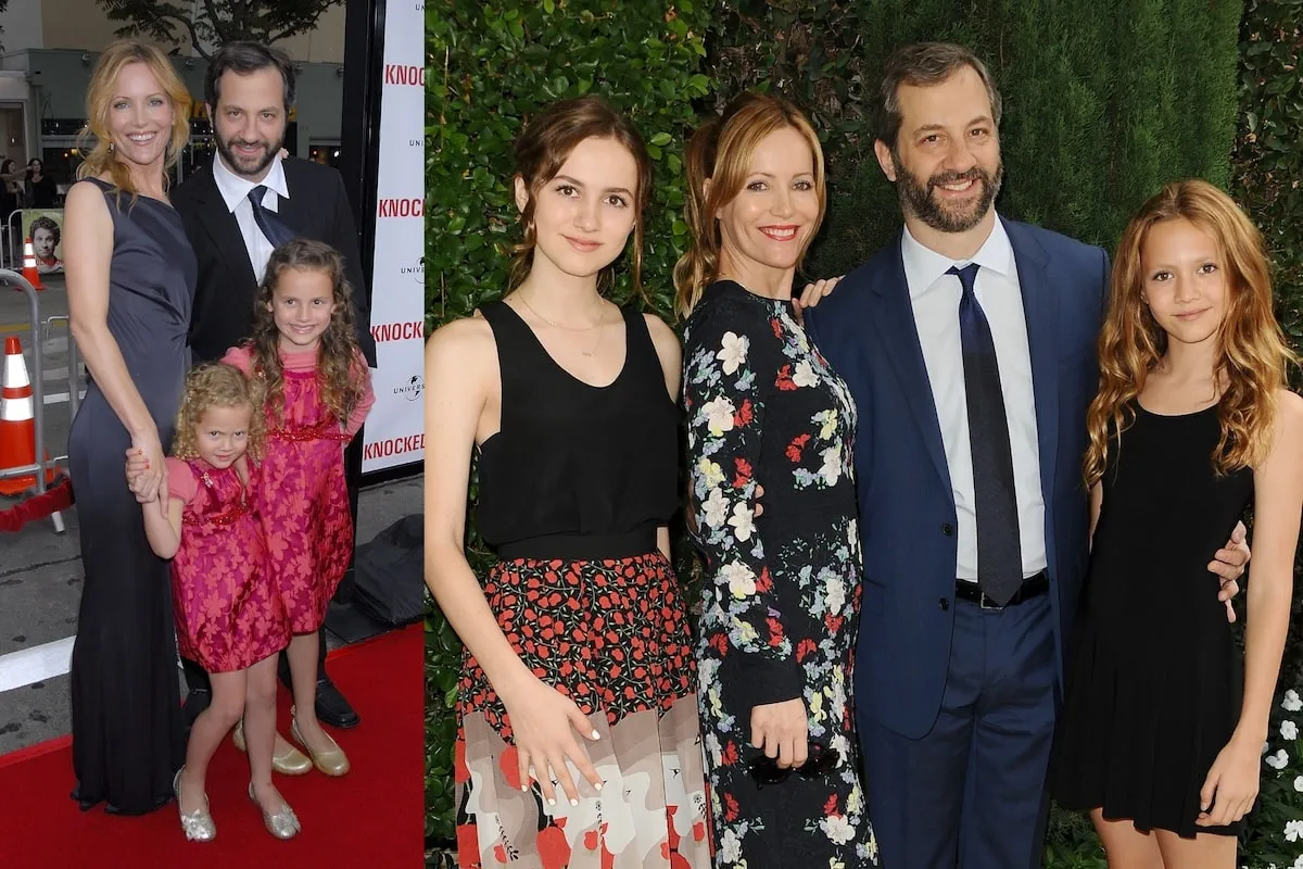 The Apatow-Mann family, including Judd, Leslie, Maude, and Iris, smile on the red carpet at the premiere of Knocked Up in 2007