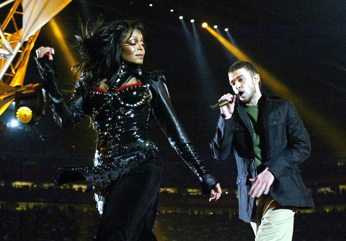 Janet Jackson and Justin Timberlake perform at the Super Bowl Halftime Show