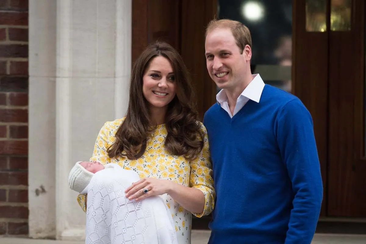 Kate Middleton and Prince William with baby Princess Charlotte on the day of her birth in 2015