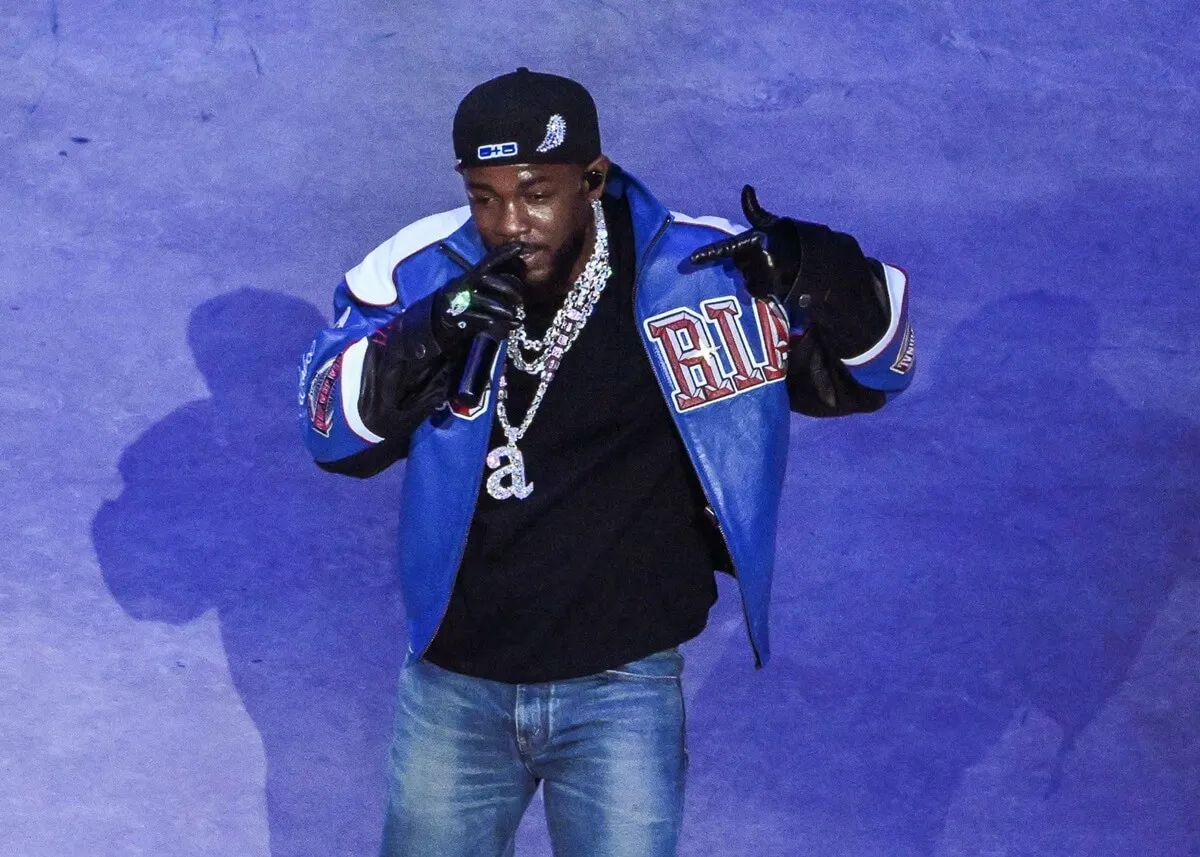 Kendrick Lamar performing during the Apple Music Halftime Show at The Caesars Superdome in New Orleans