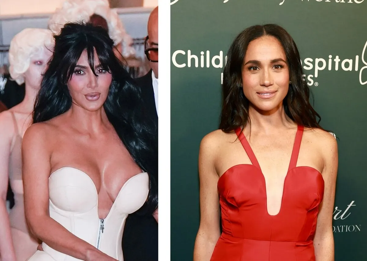 (L) Kim Kardashian attends opening of SKIMS store in New York City, (R) Meghan Markle attends Children's Hospital of Los Angeles gala