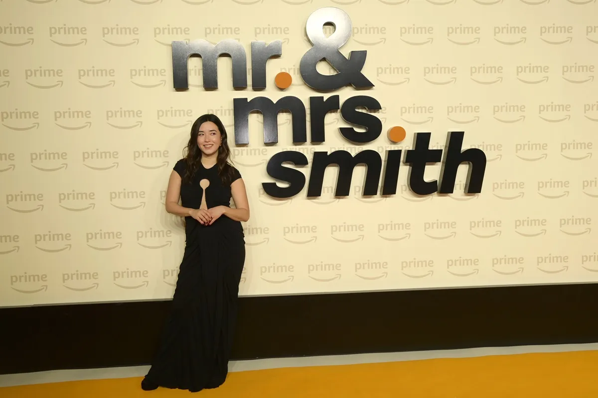 Maya Erskine at the premiere of 'Mr. and Mrs. Smith' in a black dress.