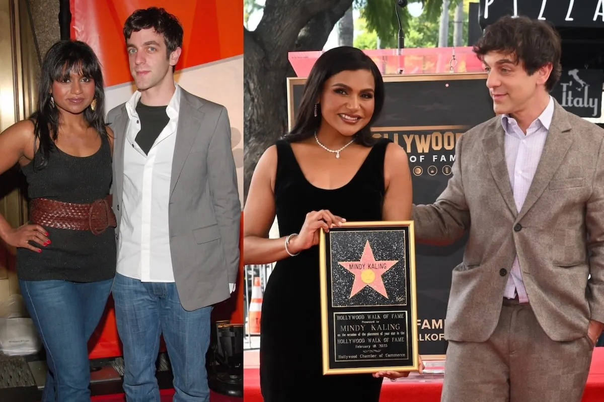 Side by side photos of Mindy Kaling and B.J. Novak in 2006 and 2025