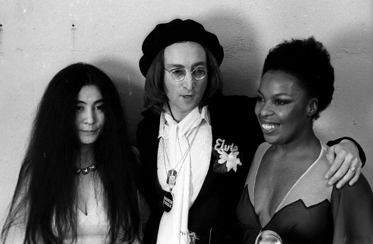 Musicians Yoko Ono, John Lennon, and Roberta Flack at 17th Annual Grammy Awards (circa 1975)