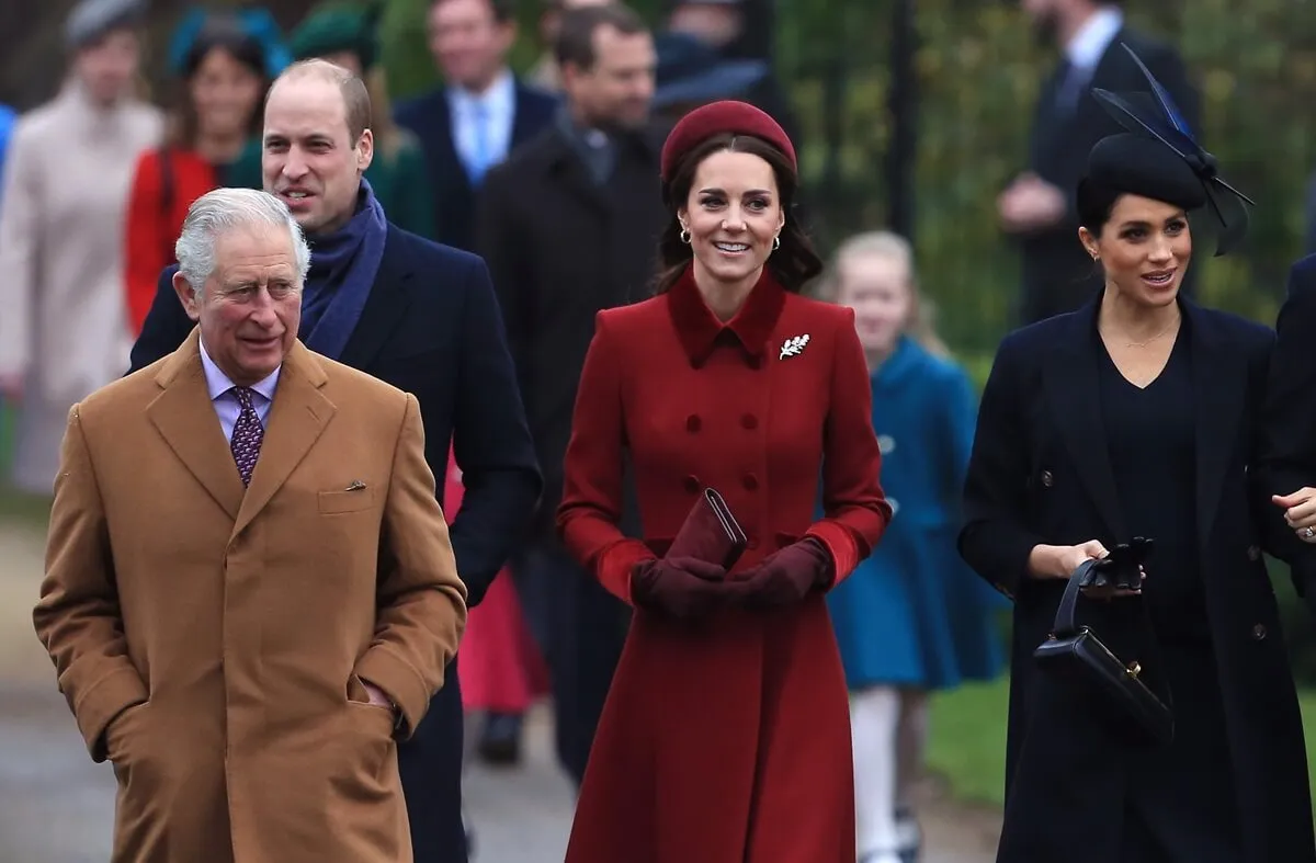 Now-King Charles, Prince William, Kate Middleton, and Meghan Markle arrive to attend Christmas Day Church service